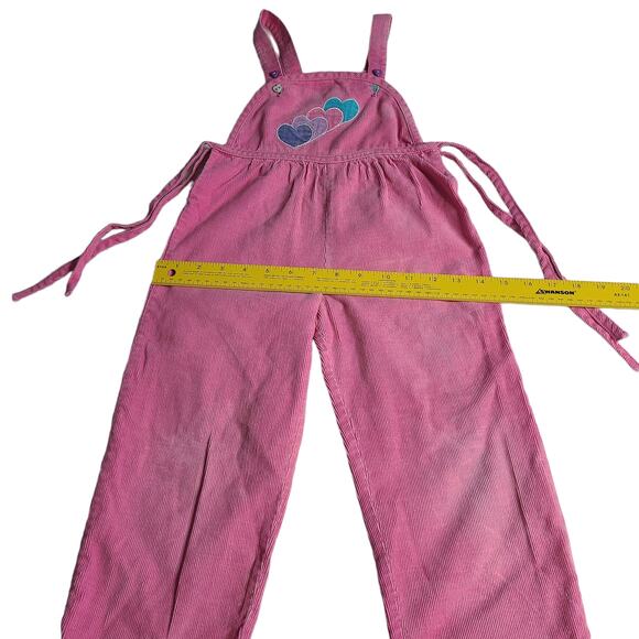 Vintage 80's Bubble Gum Pink Corduroy Hearts Pleated Overalls Girls 12 mo 2139 - Picture 4 of 6